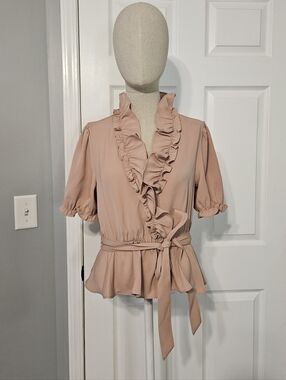 Forever 21 Dusty Pink Ruffle Wrap Peplum Blouse